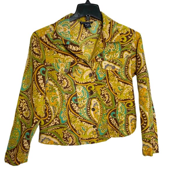 Gaudy Couture Womens Yellow Paisley Jacket with Green Sequins Size M Boho Fairy - Picture 1 of 9